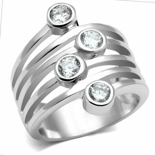 3W286 - Rhodium Brass Ring with AAA Grade CZ in Clear - MaxwellVerBeek.com