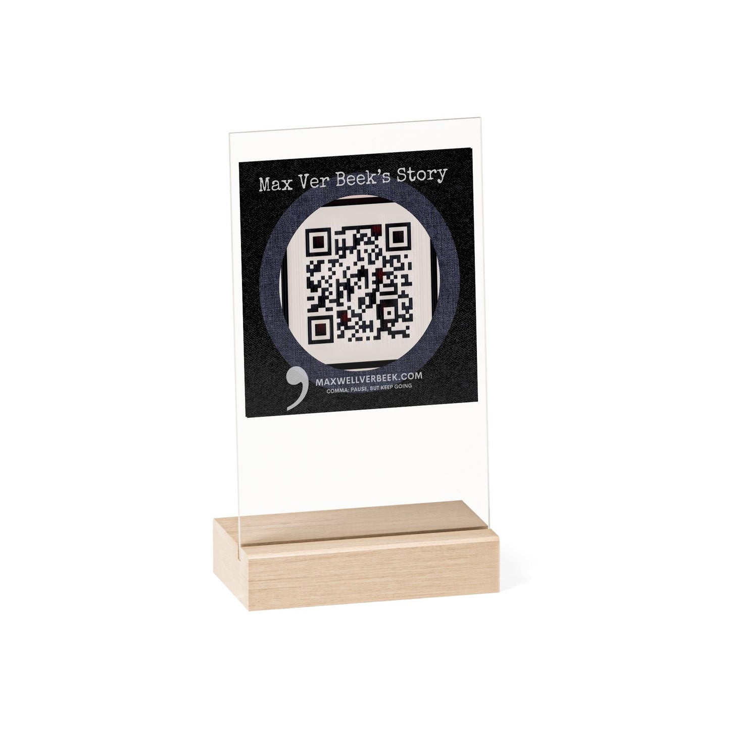 Max Ver Beek QR Code Acrylic Sign with Wooden Stand