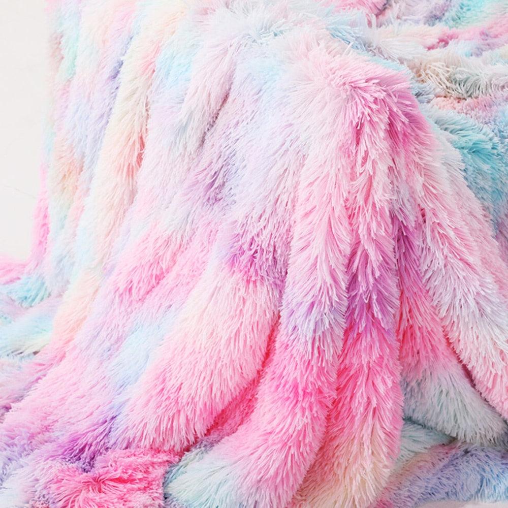 Super Soft Long Faux Fur Coral Fleece Blanket Warm Plush Cozy