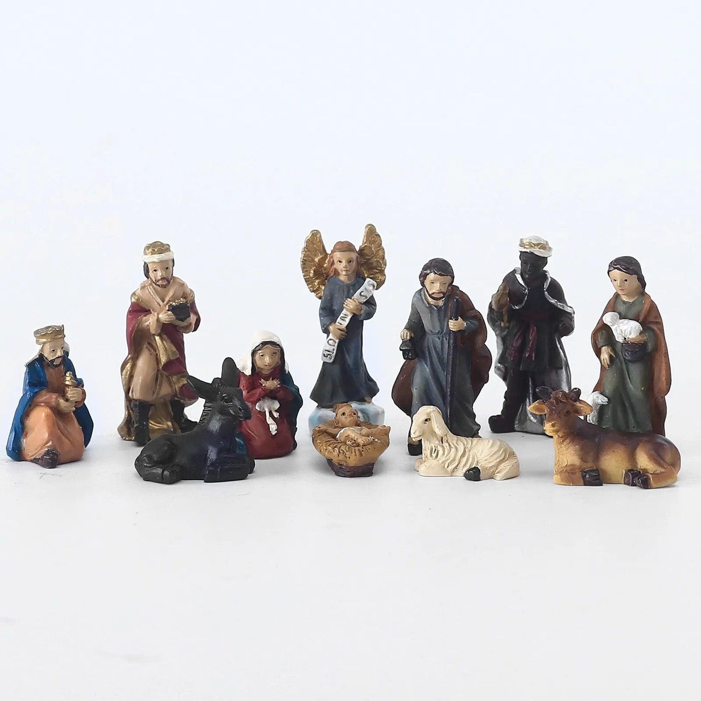 Nativity Scene Set Baby Jesus Christmas Figurines Hand Painted Table