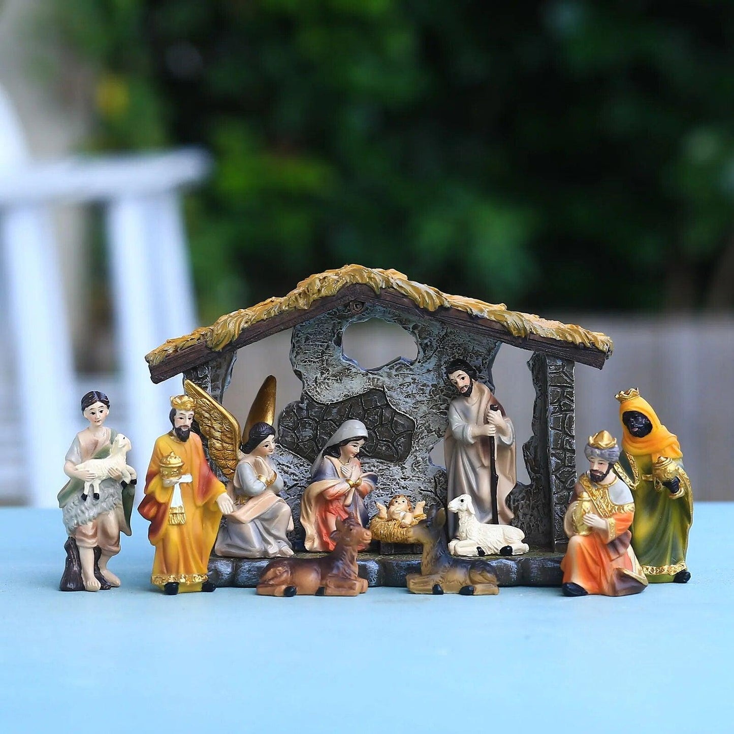 Nativity Scene Set Baby Jesus Christmas Figurines Hand Painted Table