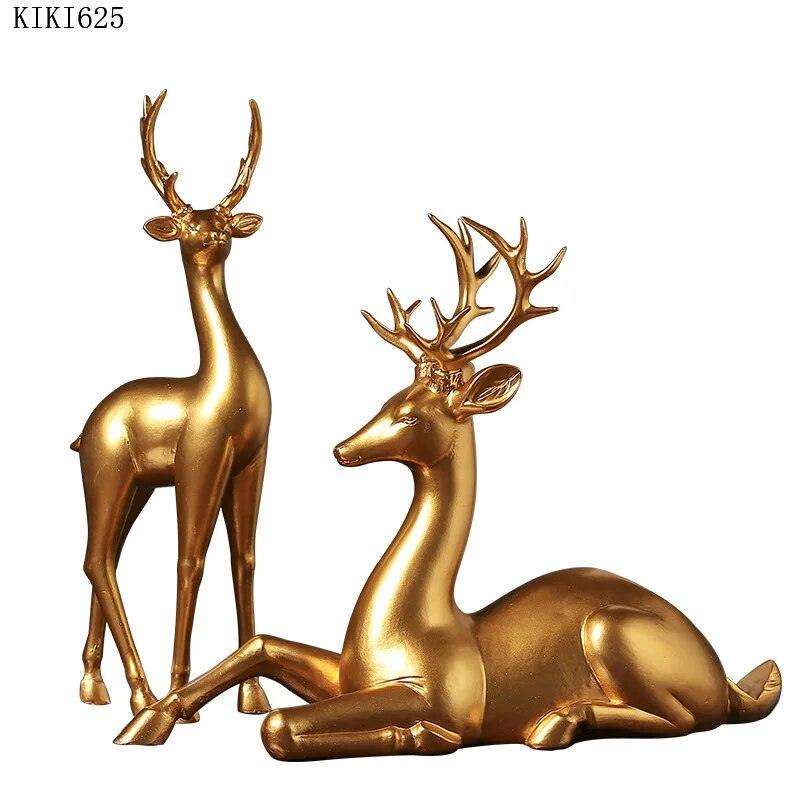 Luxury Golden Elk Figurine Creative Resin Animal Statue Crafts Decor