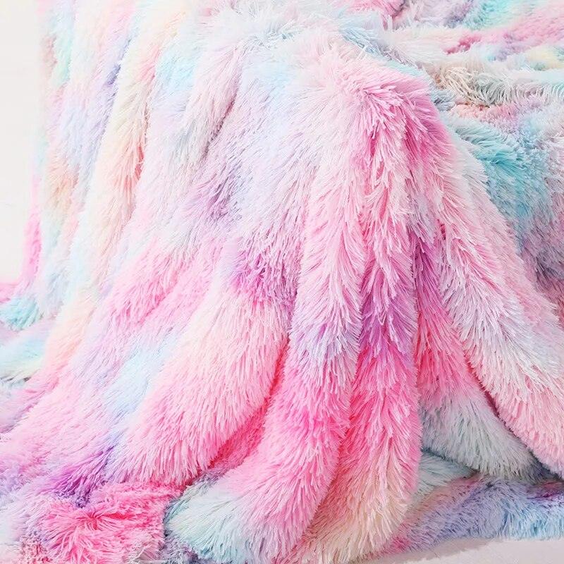 HOLAROOM Rainbow Coral Fleece Blanket Super Soft Plush Blankets