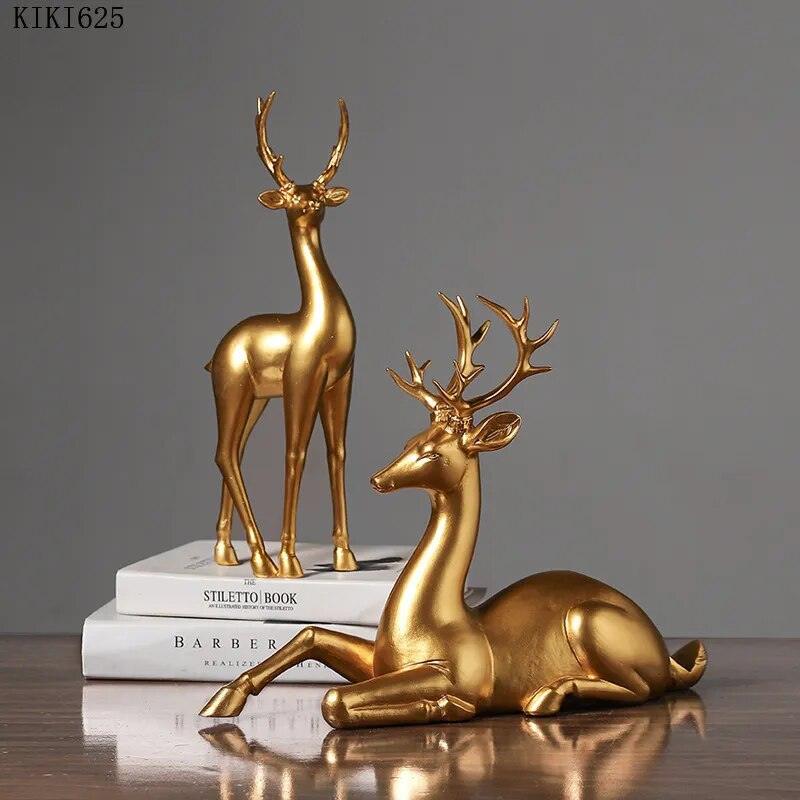 Luxury Golden Elk Figurine Creative Resin Animal Statue Crafts Decor