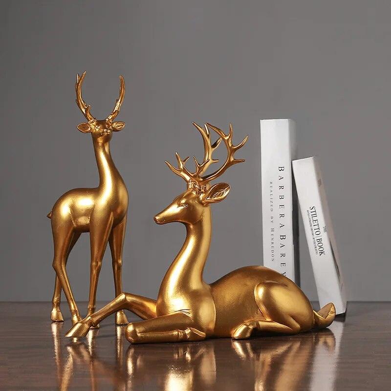 Luxury Golden Elk Figurine Creative Resin Animal Statue Crafts Decor