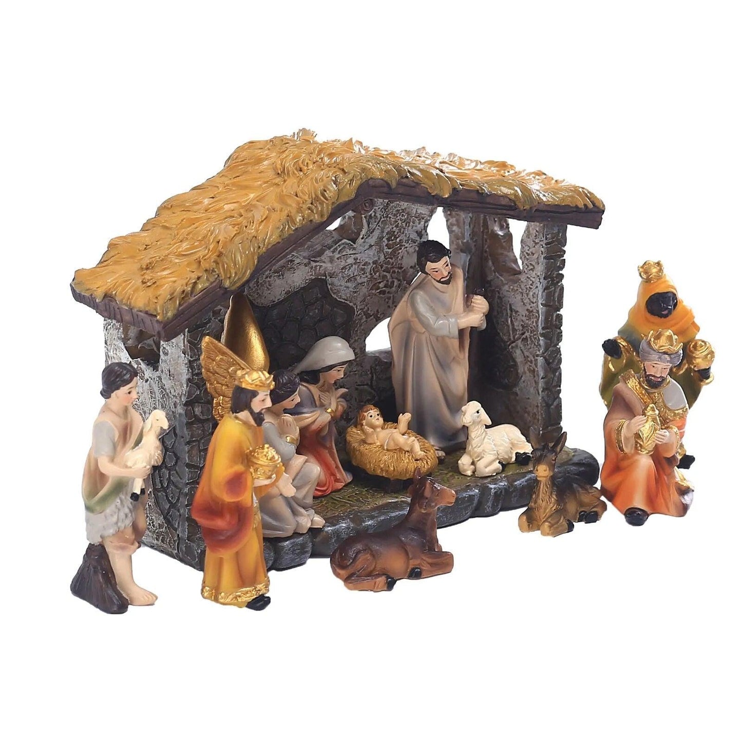 Nativity Scene Set Baby Jesus Christmas Figurines Hand Painted Table