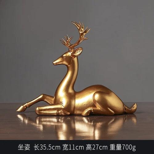 Luxury Golden Elk Figurine Creative Resin Animal Statue Crafts Decor