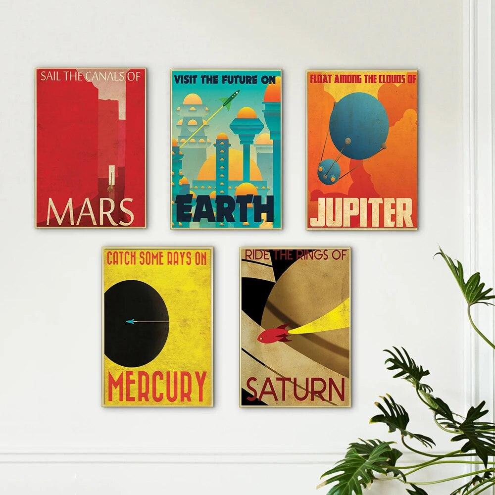 Mid Century Space Travel Vintage Retro Posters Universal Planet Mars