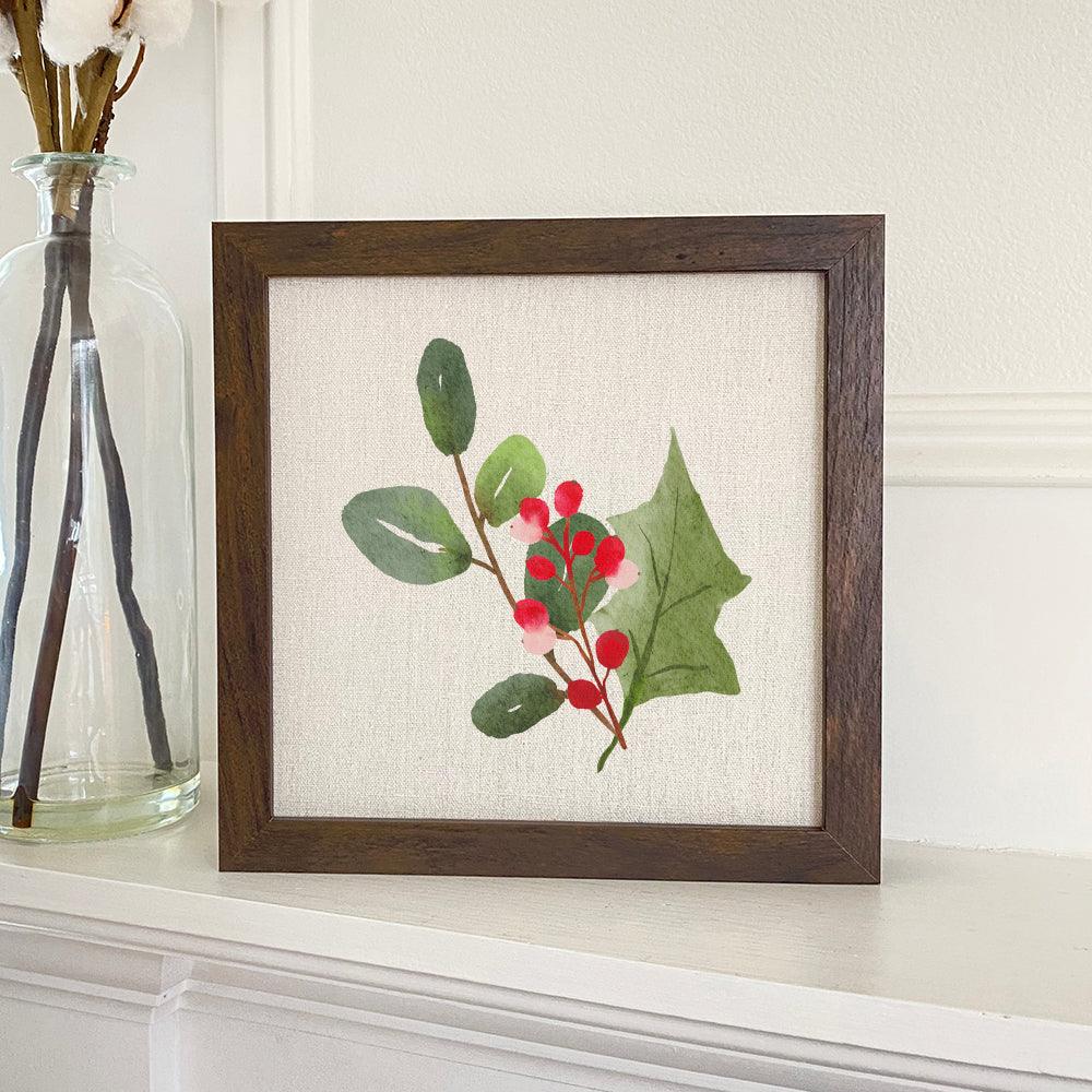 Watercolor Holly Sprig - Framed Sign