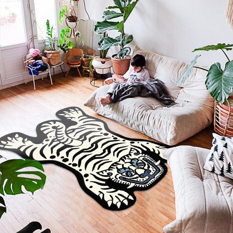 Living Room Carpet Funny Cartoon Tiger Children Bedroom Bedside Rug