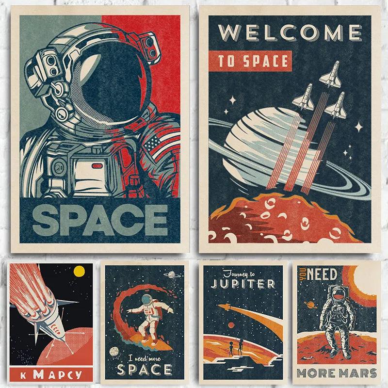 Vintage Space Retro Alien Posters Abstract Solar System Canvas