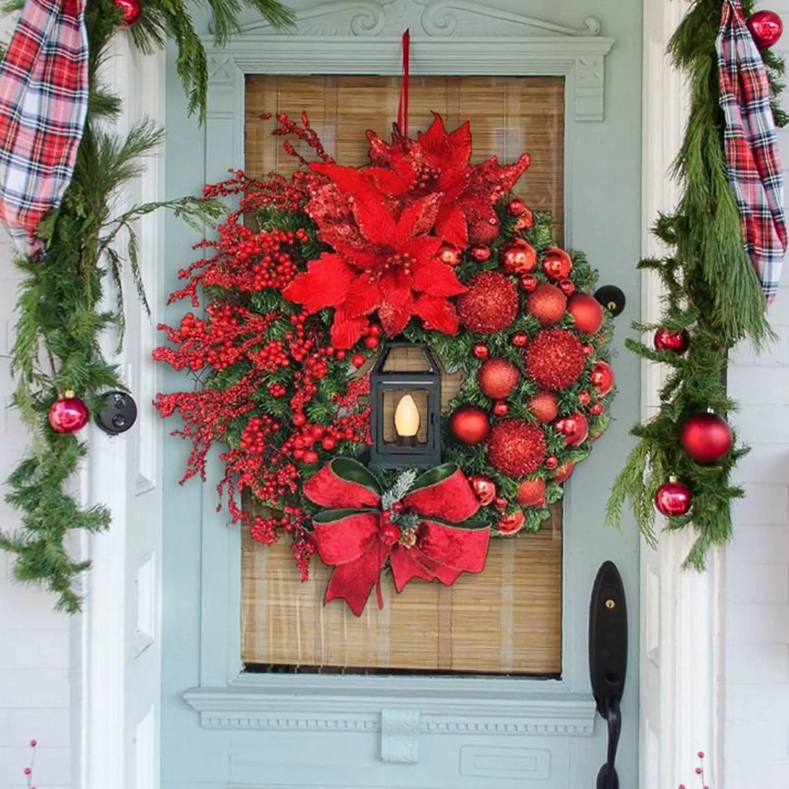 Elegant Red Christmas Wreath Champagne Gold Christmas Wreath Window - MaxwellVerBeek.com