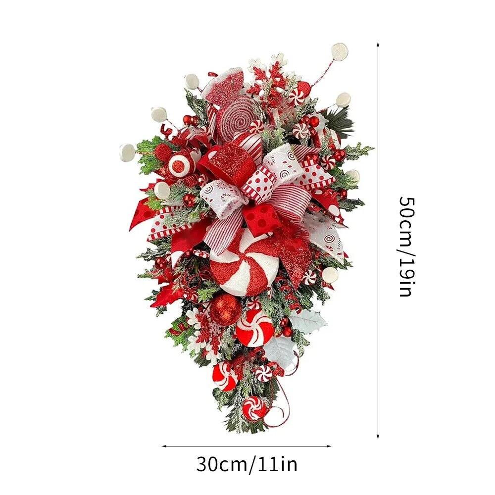 Sweet Christmas Wreath Garland Candy Cane Bow Ornament Xmas Front Door