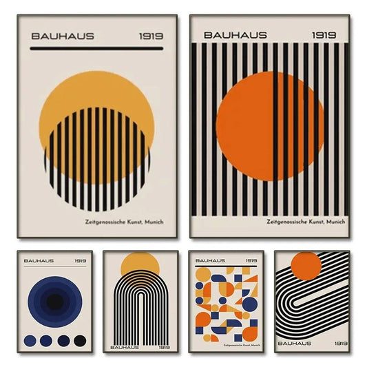 Mid Century Modern Bauhaus Abstract Geometric Posters Wall Art Canvas