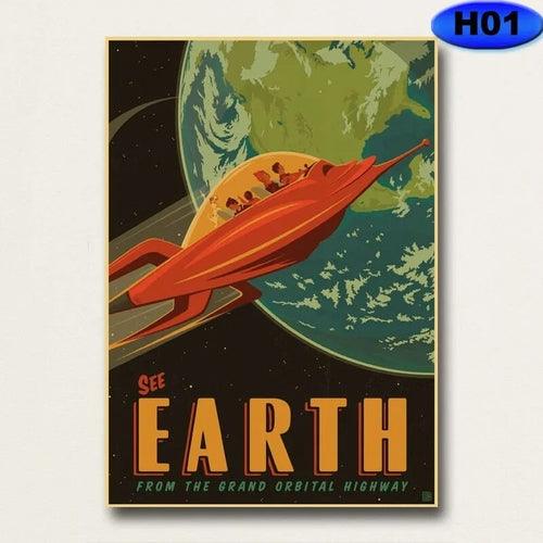 Outer Space Visions of The Future Travel Collection Posters Vintage