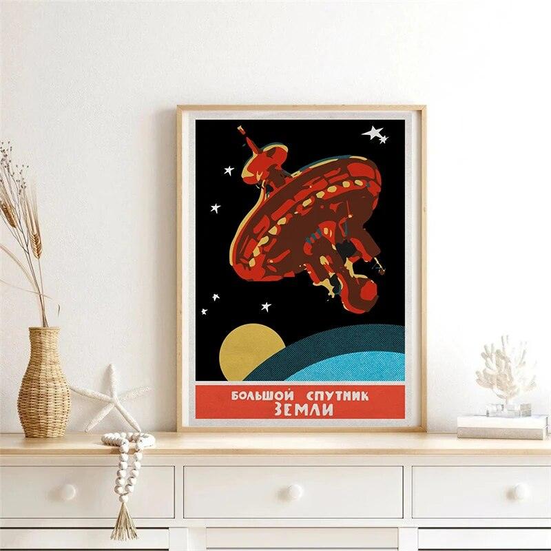 Vintage Space Retro Alien Posters Abstract Solar System Canvas