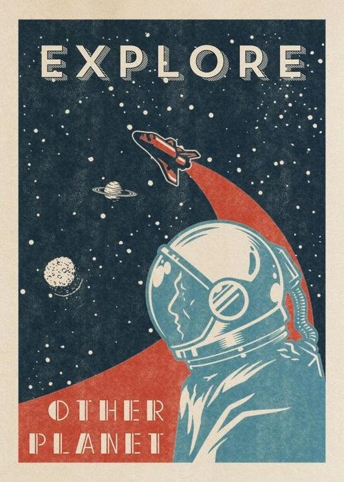 Vintage Space Retro Alien Posters Abstract Solar System Canvas