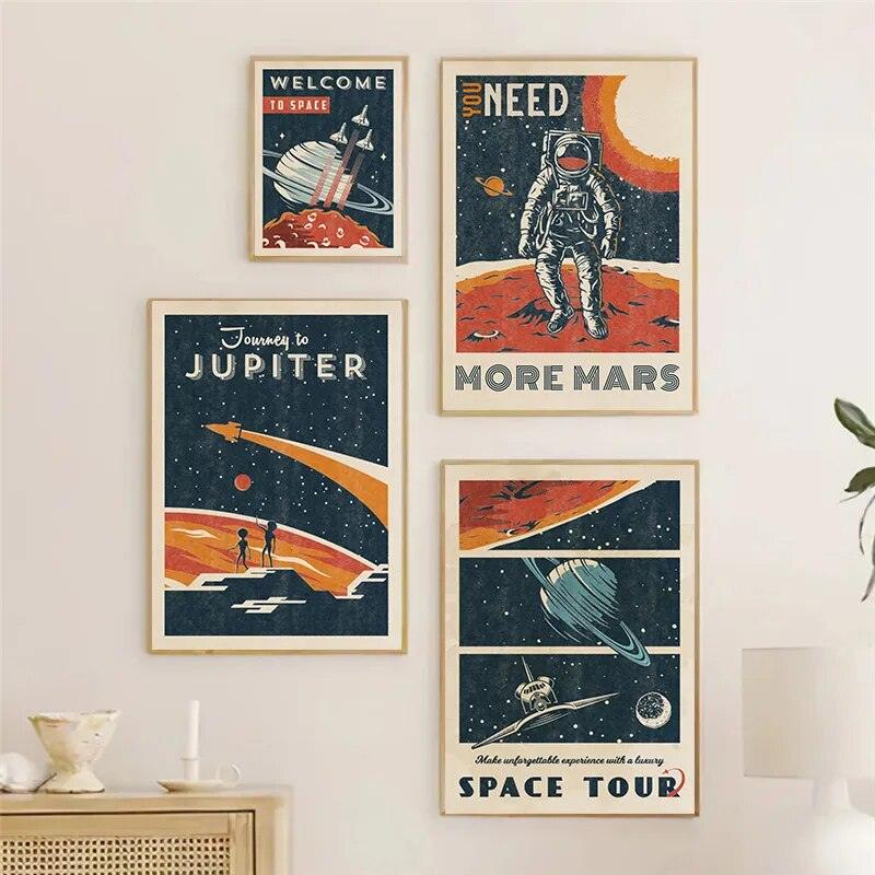 Vintage Space Retro Alien Posters Abstract Solar System Canvas