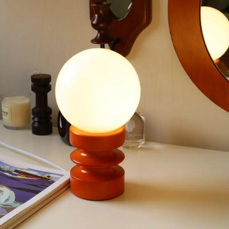 Orange Solid Wood Glass LED Table Lamp Bedroom