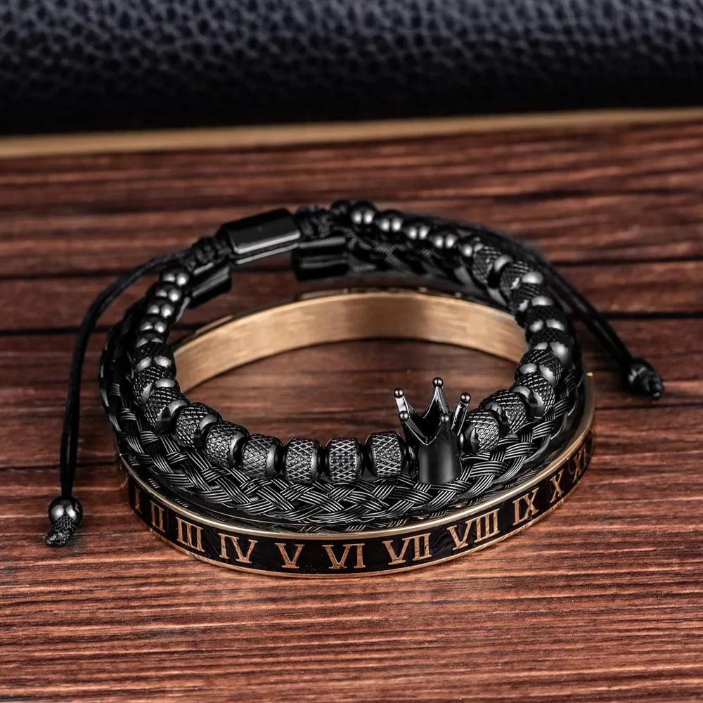 Luxury Enamel Roman  Bracelet Royal Crown Charm Men Stainless Steel