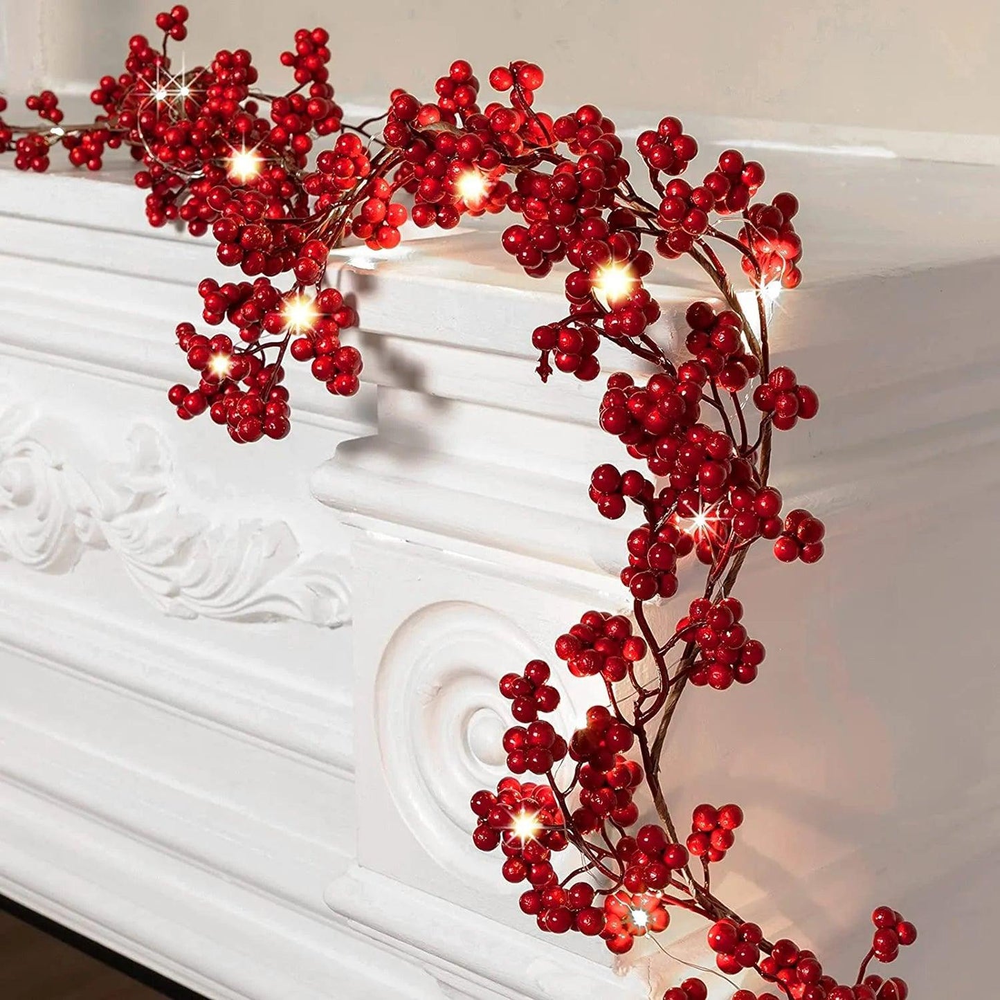 5.9ft/180cm Red Berry Christmas Garland Optional lighting Gold Silver - MaxwellVerBeek.com