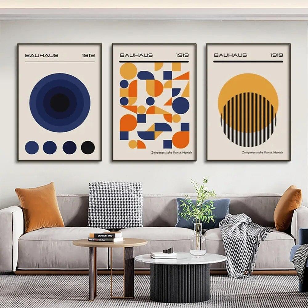 Mid Century Modern Bauhaus Abstract Geometric Posters Wall Art Canvas