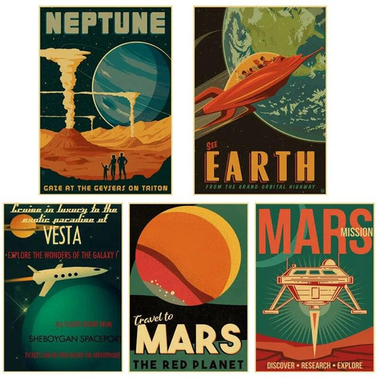 Outer Space Visions of The Future Travel Collection Posters Vintage