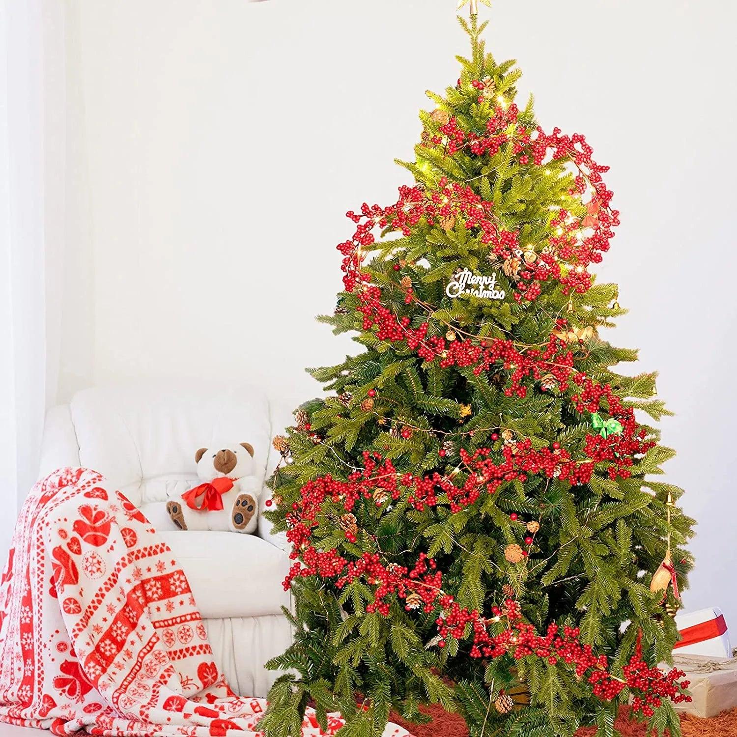 5.9ft/180cm Red Berry Christmas Garland Optional lighting Gold Silver - MaxwellVerBeek.com