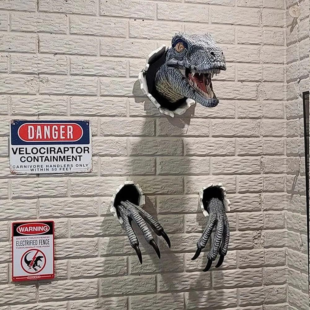 Dinosaur Wall Mounted Sculpture 3D Wall Bursting Hanging Dinosaur Head - MaxwellVerBeek.com