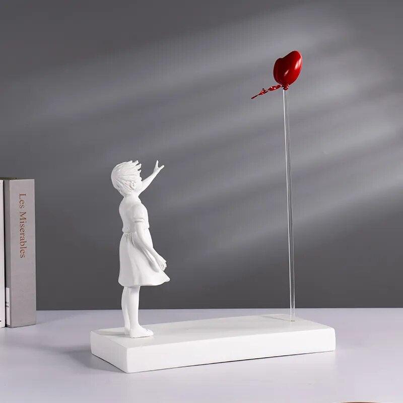 Heart Balloon Flying Girl  Inspired By Banksy Artwork Modern Sculpture