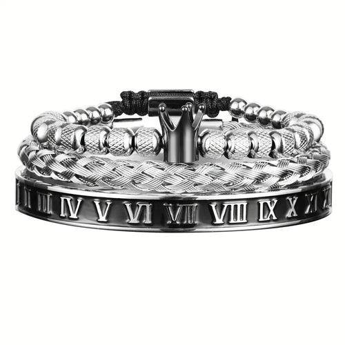 Luxury Enamel Roman  Bracelet Royal Crown Charm Men Stainless Steel