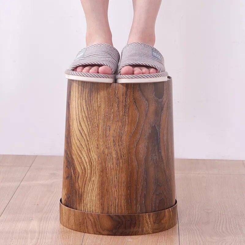 Retro Wood Grain Trash Can Home Living Room Kitchen Garbage Bin Office