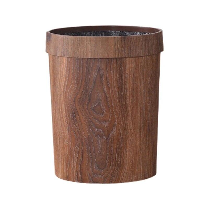 Retro Wood Grain Trash Can Home Living Room Kitchen Garbage Bin Office