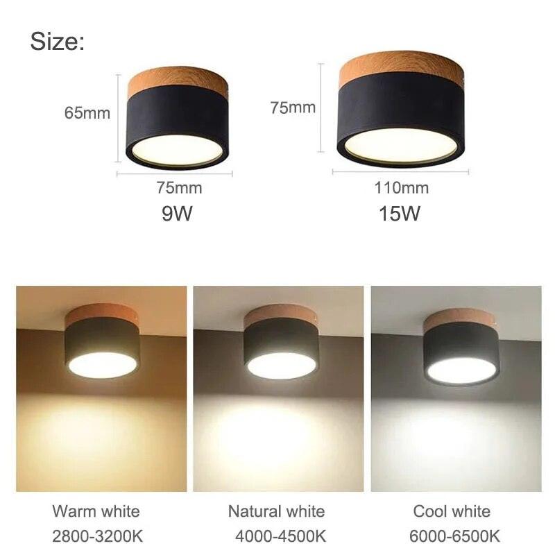 LED downlight ceiling light 9W 15W Nordic wooden modern surface