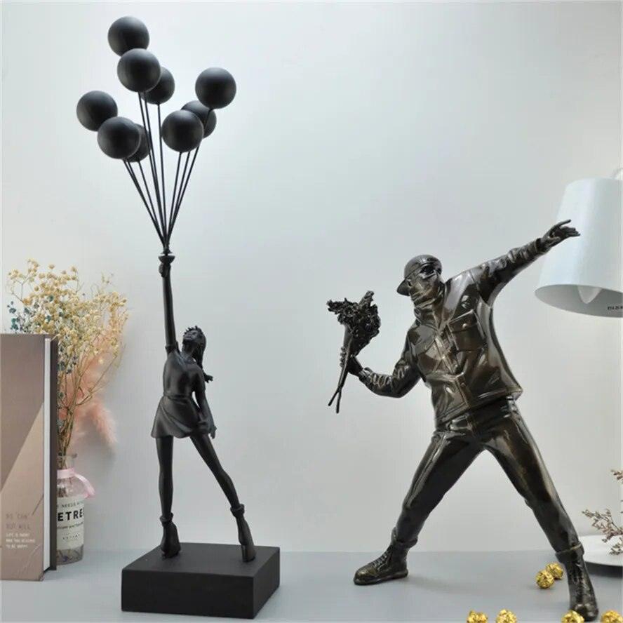 New Banksy Balloon Girl Resin Sculptures Figurines Flying Balloon Girl