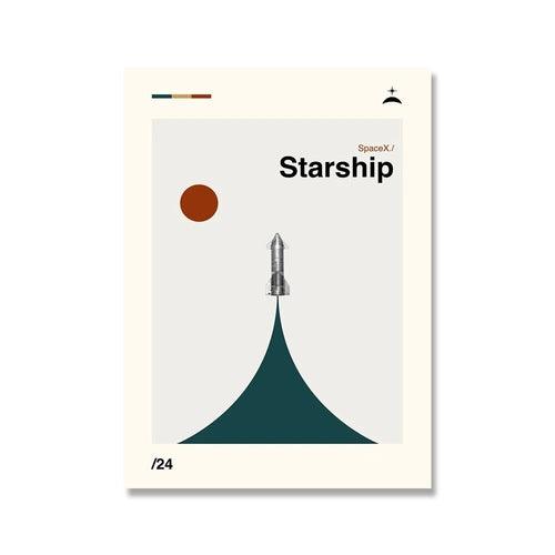 Pulp Fiction Retro Poster Interstellar Starship Mid Century Art Prints