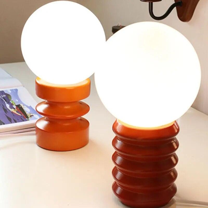 Orange Solid Wood Glass LED Table Lamp Bedroom