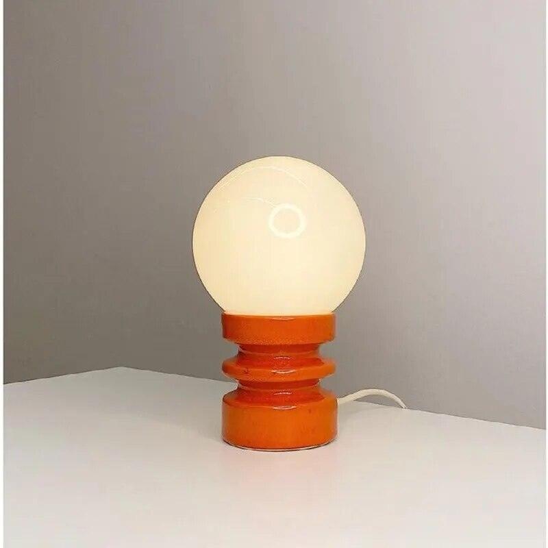 Orange Solid Wood Glass LED Table Lamp Bedroom