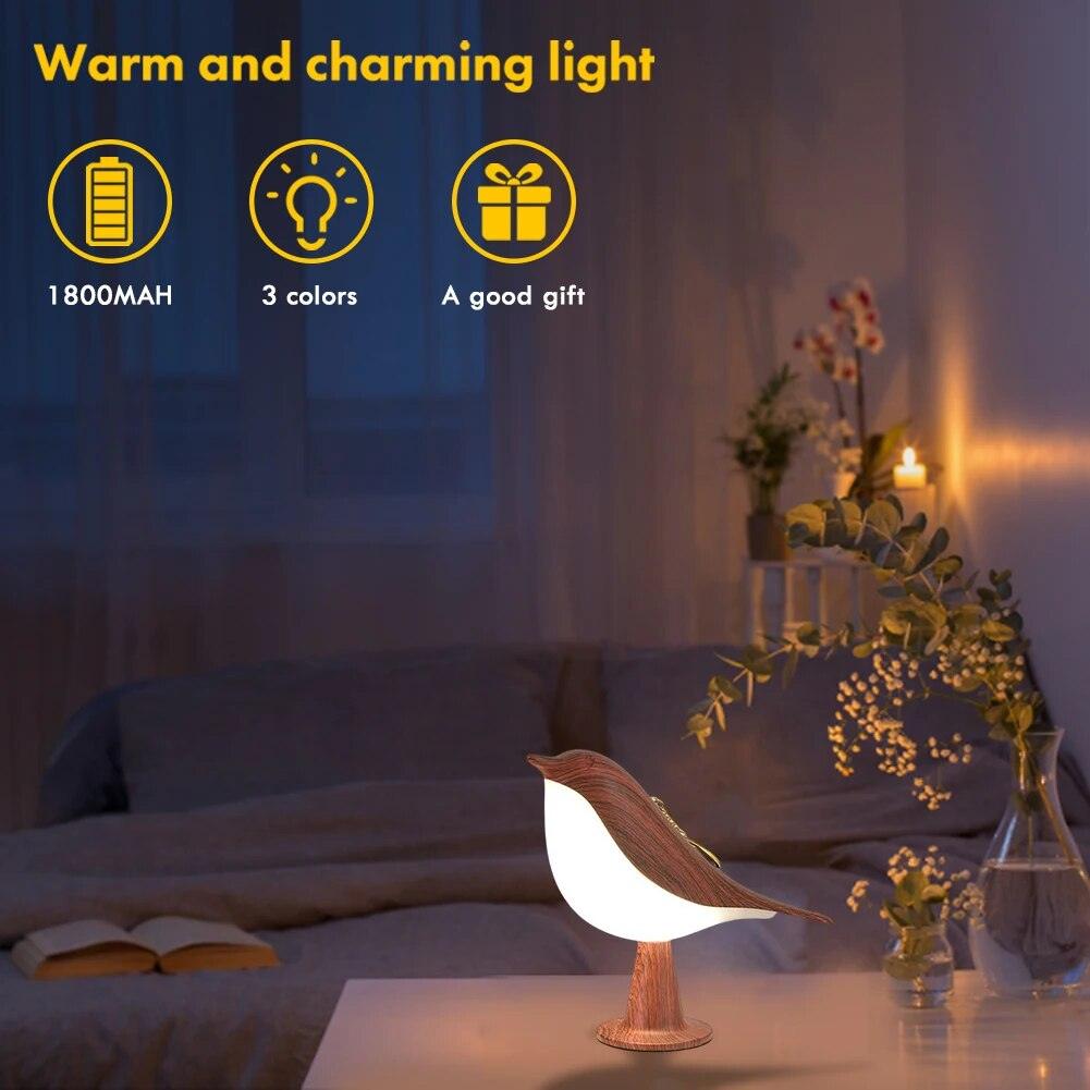 LED Bedside Lamp Small Cordless Magpie Shape Atmosphere Light 3 Level