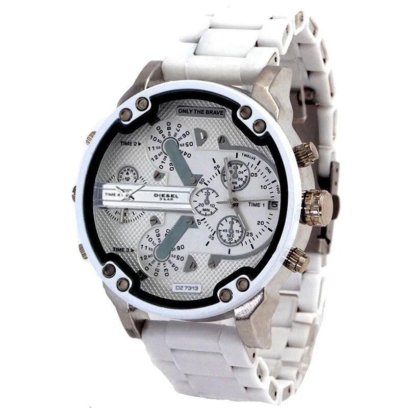 Men's Large Dial Double Movement Rubber Coated Steel Belt Quartz Watch