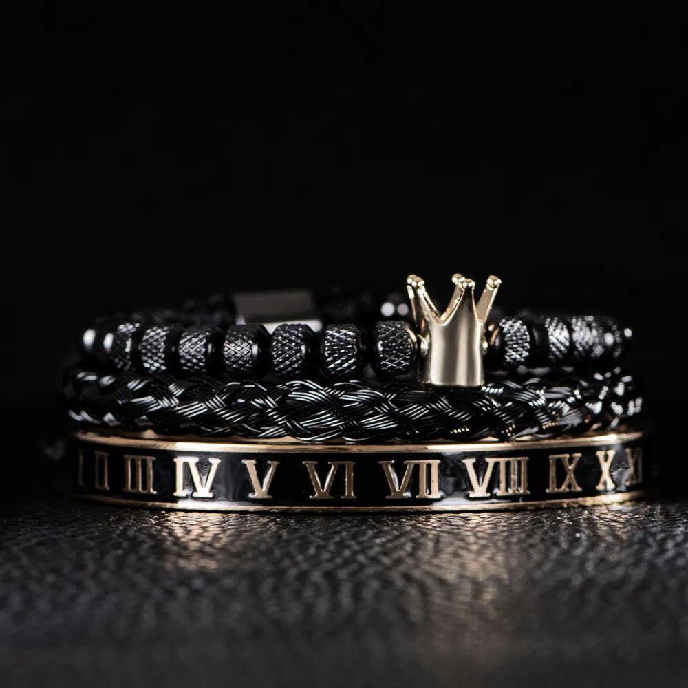 Luxury Enamel Roman  Bracelet Royal Crown Charm Men Stainless Steel