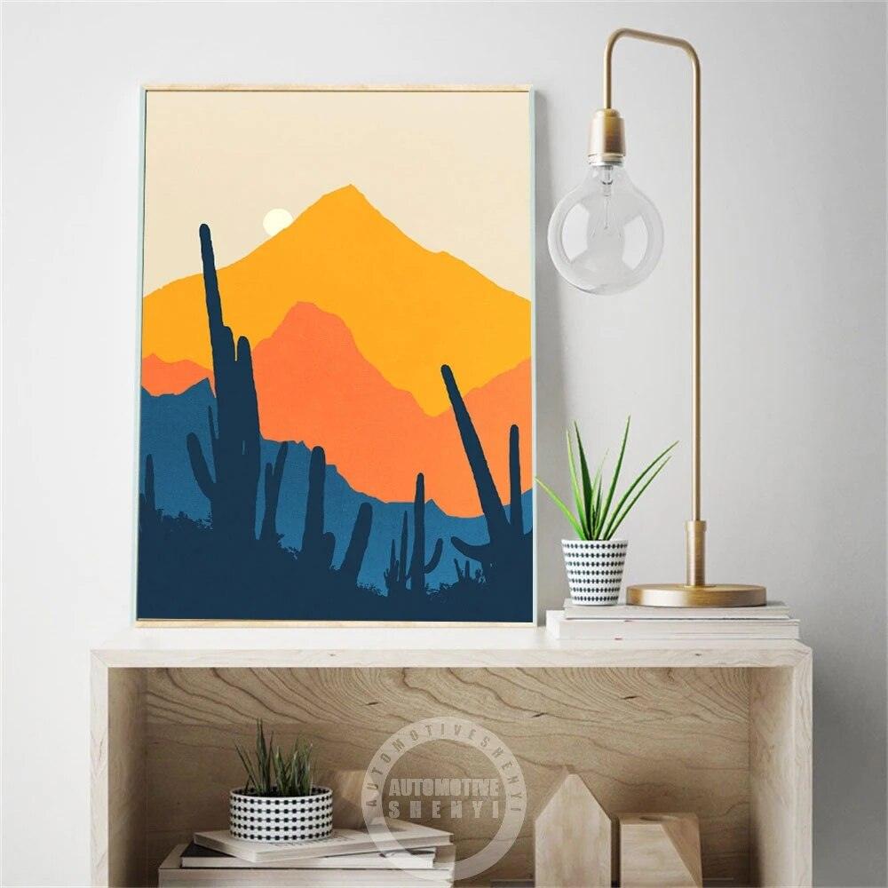 Mid Century Modern Wall Art Print Canvas Paintings Abstract Sun and