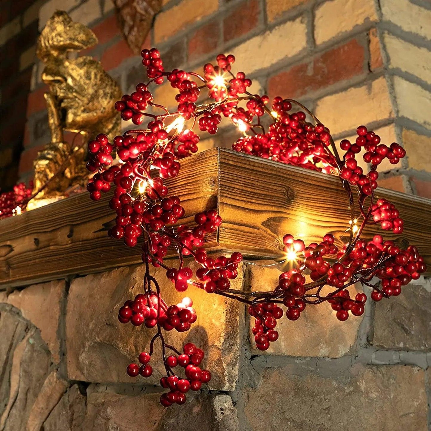 5.9ft/180cm Red Berry Christmas Garland Optional lighting Gold Silver - MaxwellVerBeek.com