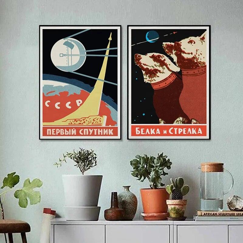 Vintage Space Retro Alien Posters Abstract Solar System Canvas