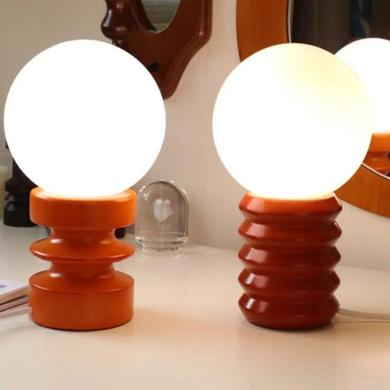 Orange Solid Wood Glass LED Table Lamp Bedroom