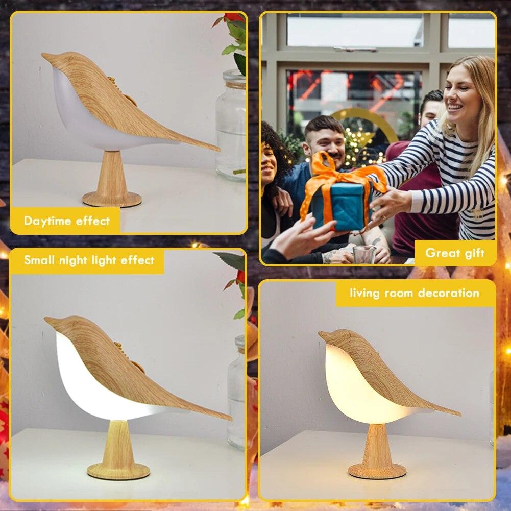 LED Bedside Lamp Small Cordless Magpie Shape Atmosphere Light 3 Level