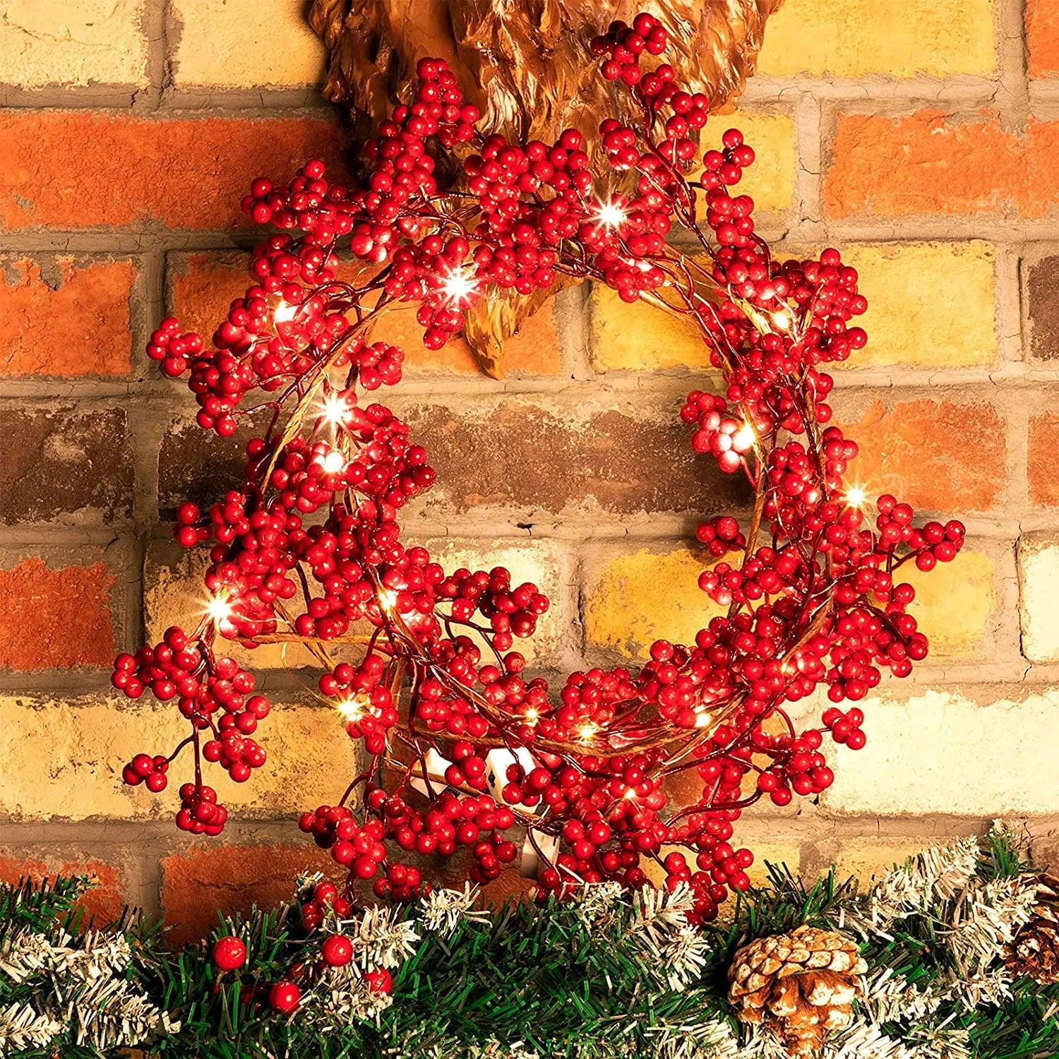 5.9ft/180cm Red Berry Christmas Garland Optional lighting Gold Silver - MaxwellVerBeek.com