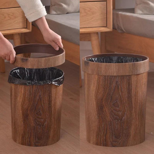 Retro Wood Grain Trash Can Home Living Room Kitchen Garbage Bin Office