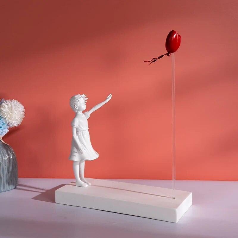 Heart Balloon Flying Girl  Inspired By Banksy Artwork Modern Sculpture