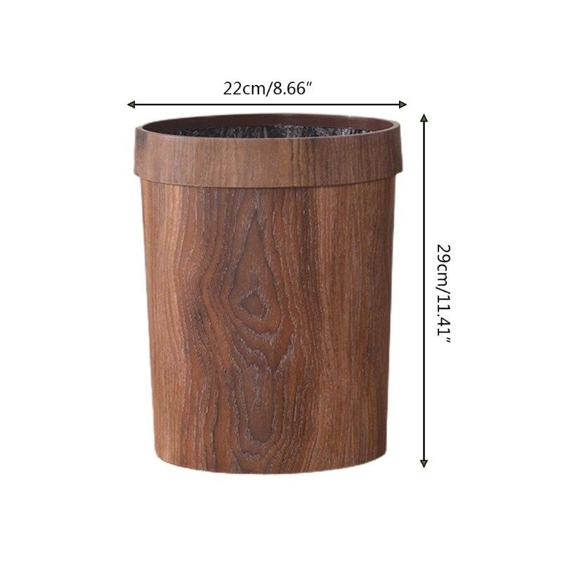 Retro Wood Grain Trash Can Home Living Room Kitchen Garbage Bin Office